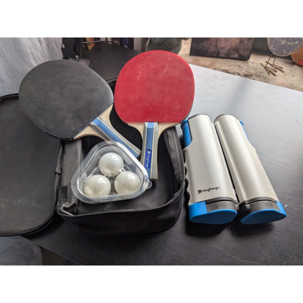 PingPongly Retractable Table Tennis Set with 2 Paddles, 3 Balls & Travel Case